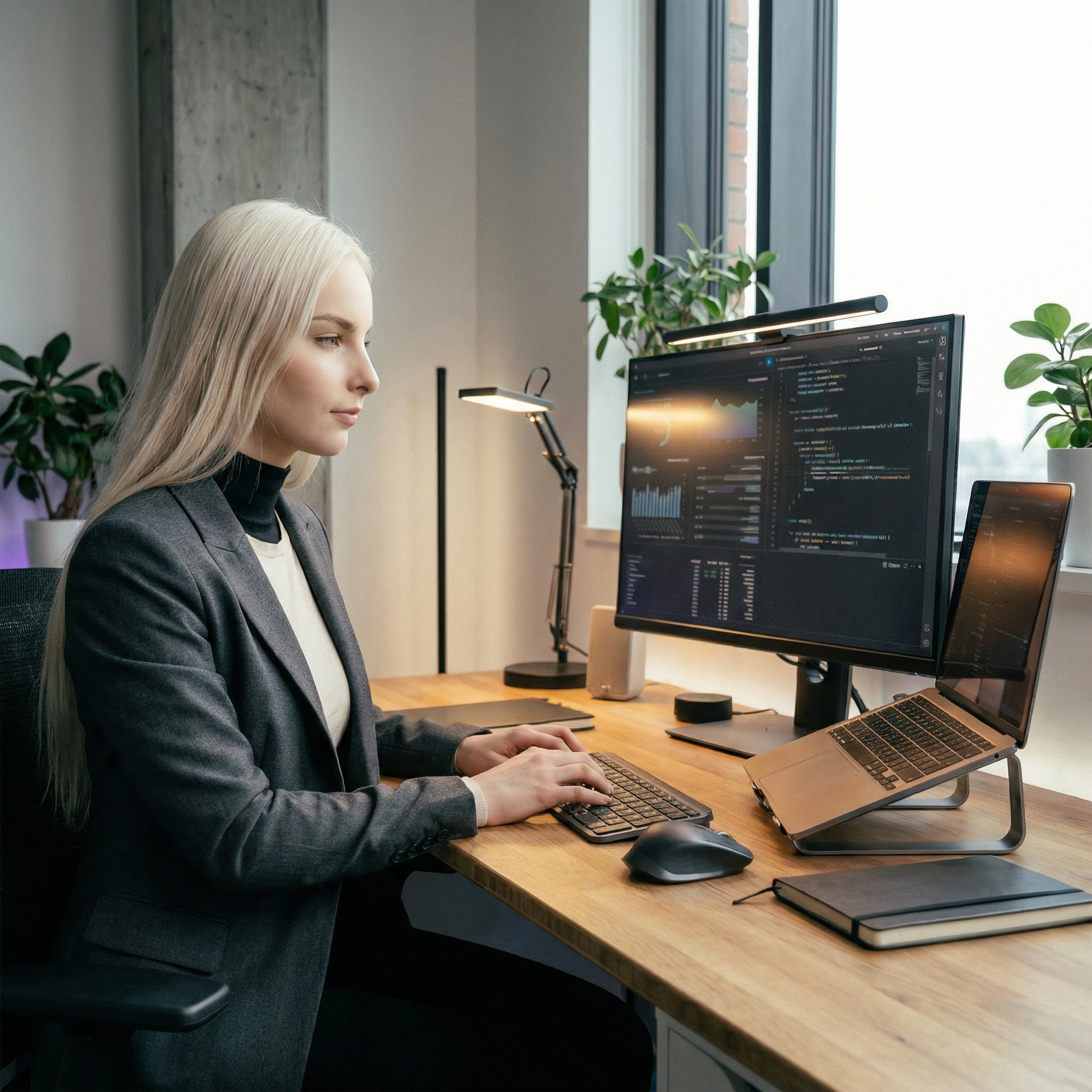 Professional work look at keyboard with blazer