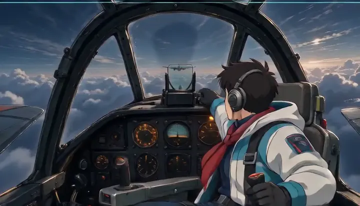 A pilot looks back across the fighter's wing. Sample 2 · frame 0128.