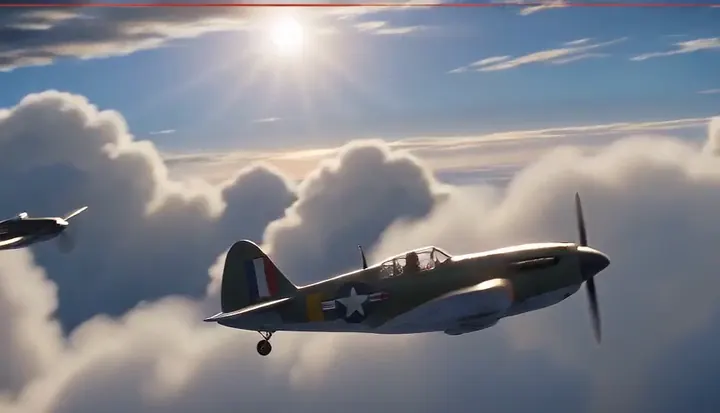 Fighters sweep past a bright wall of cloud. Sample 2 · frame 0144.