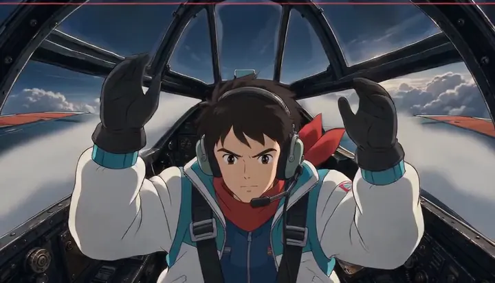 A pilot leans forward under the canopy. Sample 1 · frame 0040.