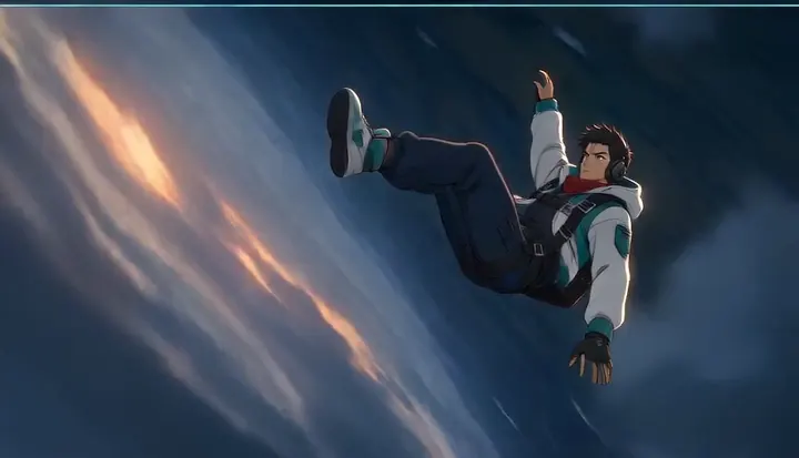 A parachutist drops through dark cloud. Sample 1 · frame 0036.