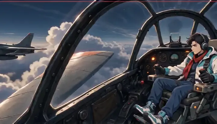 A pilot banks above a cloud layer. Sample 2 · frame 0120.