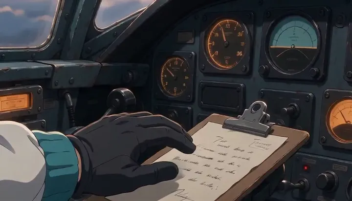 A pilot adjusts a radio control on the instrument panel. Sample 1 · frame 0056.