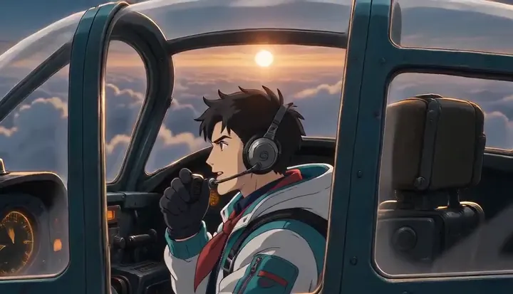 A pilot adjusts a radio control on the instrument panel. Sample 3 · frame 0200.
