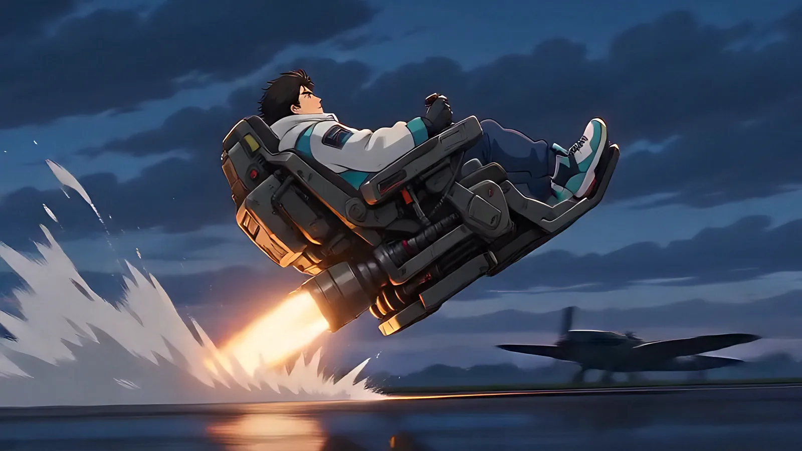 An ejection seat fires clear of a moving aircraft.