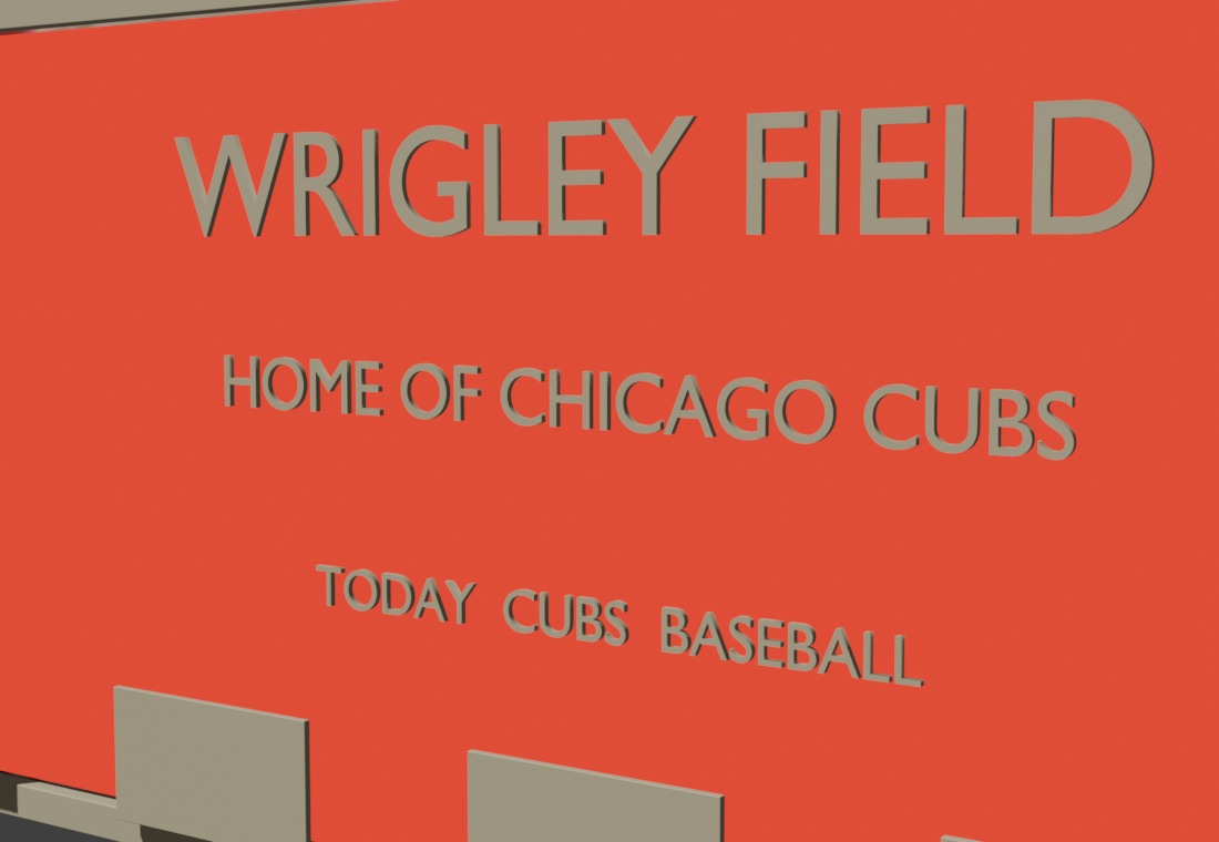 A generated Wrigley Field scene from the Blender/MCP build pass that outperformed the earlier native Three