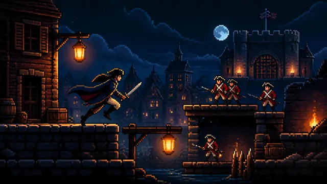 A pixel-art liberty scene from Founderman 1776.