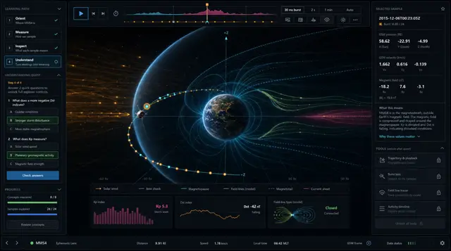 A spacecraft data scene in the MMS4 Ephemeris Lens.