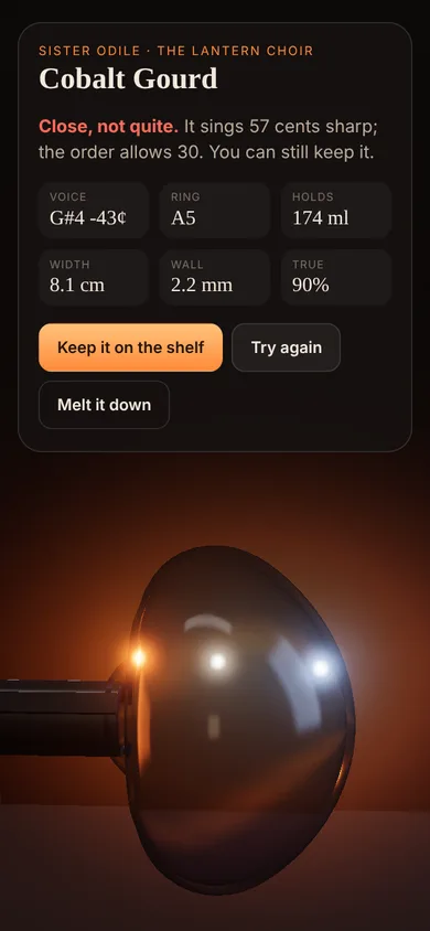 Result card for a cobalt vessel with its voice, ring, capacity and wall.