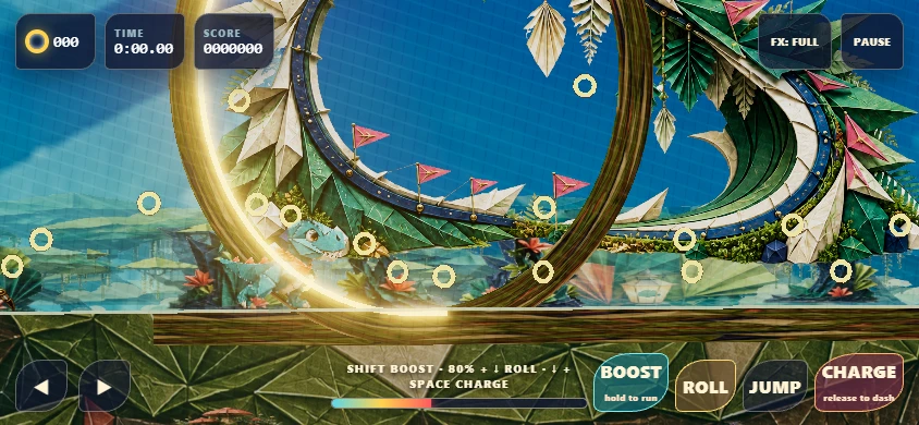 Folded Thunder running in landscape on a mobile-sized screen with touch movement and action controls.