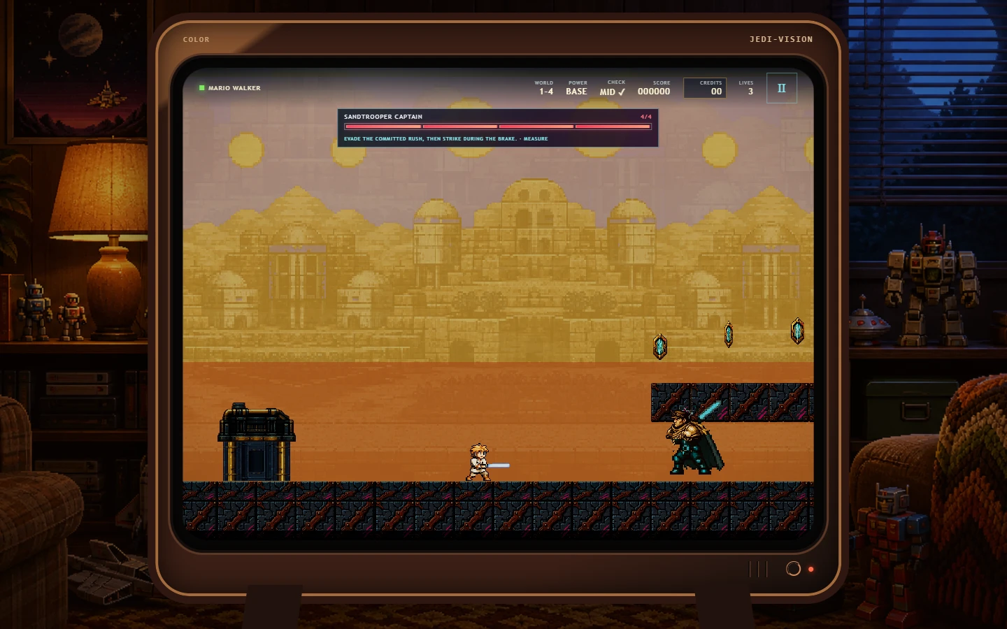 Luke facing an original campaign boss with a segmented boss health display.