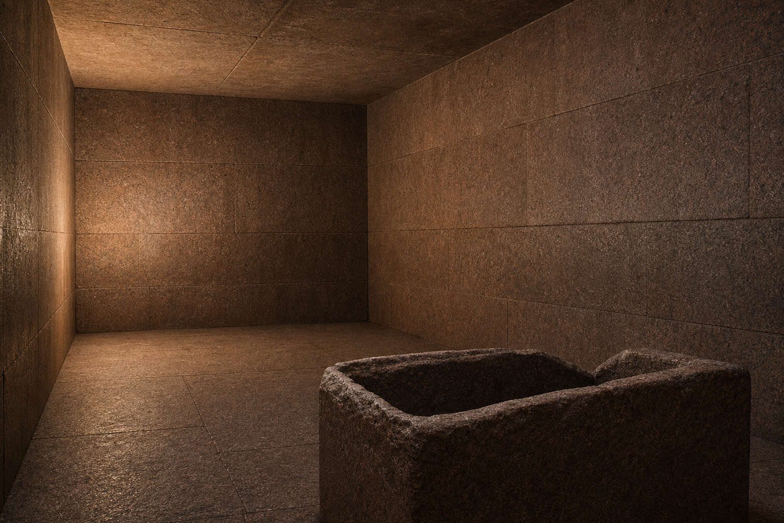 Reconstructed undecorated red granite King's Chamber