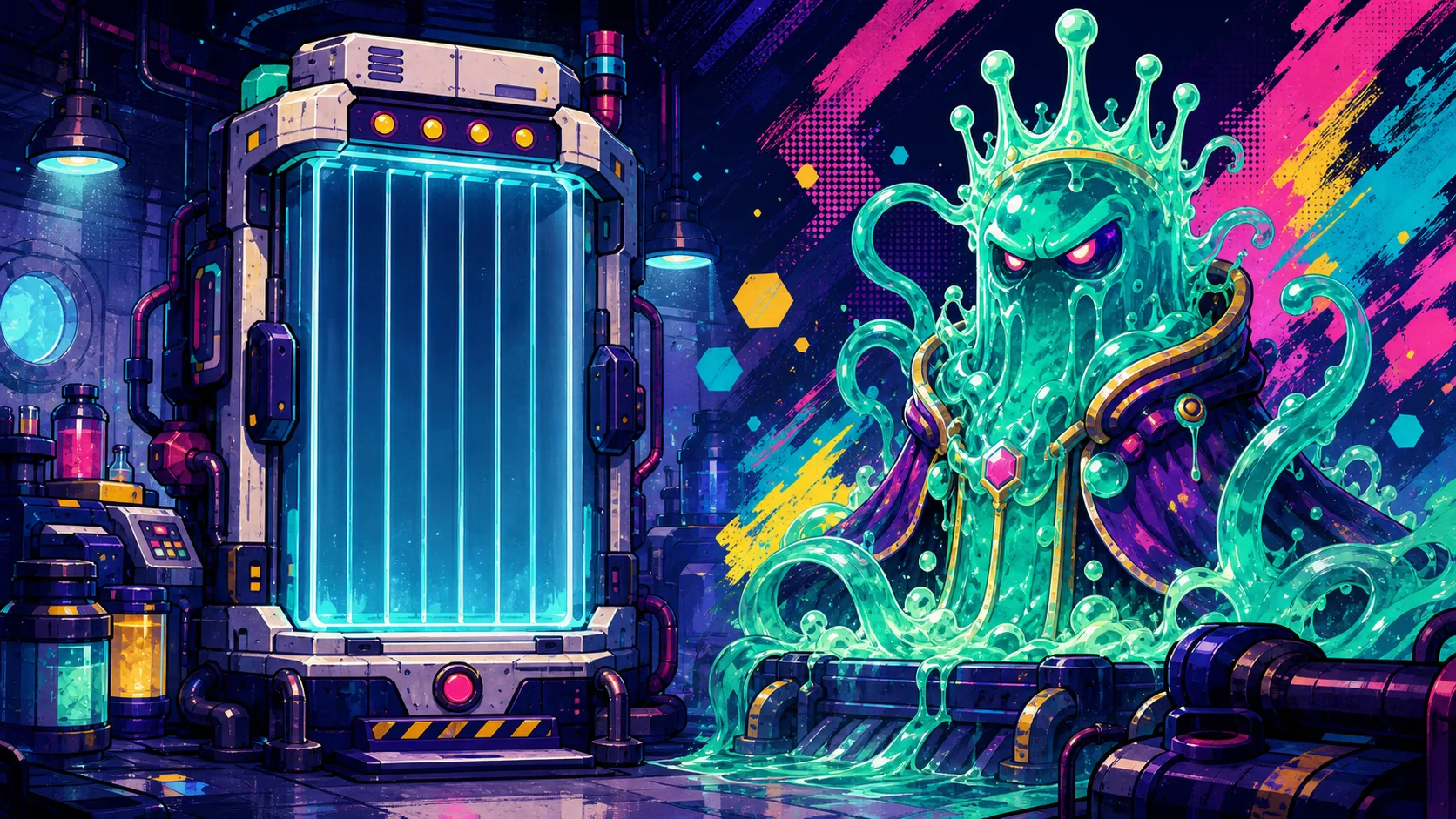 Ooze Regent rising from the green-lit Crownflow Cistern.