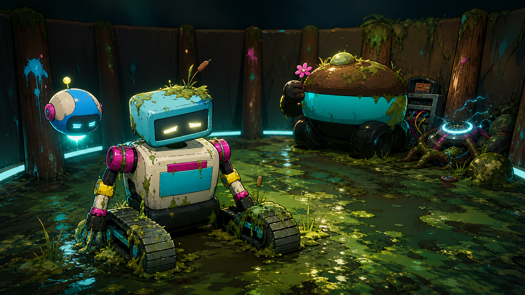 The robot completes the Mossback repair sequence.