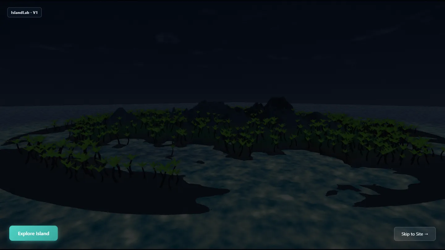 A procedural tropical island seen from the original cinematic camera.
