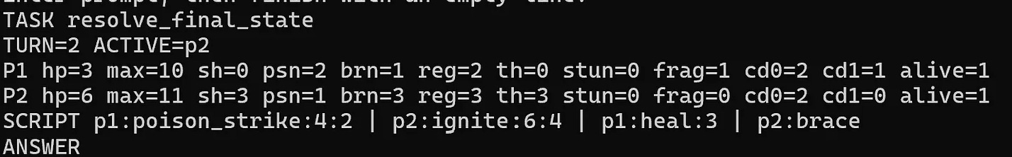 Prompt template and turn sequence example used for pico LLM RPG training