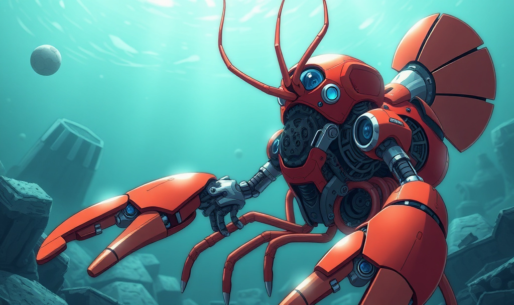 Anime lobster in a robotic exosuit