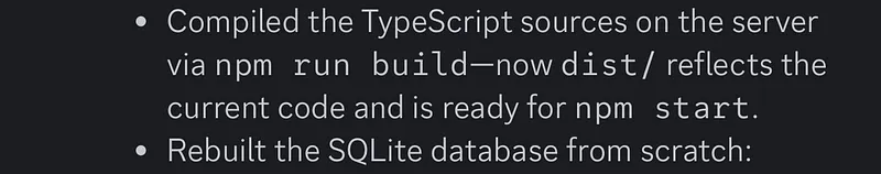 Second chat update screenshot from the deployment pipeline run