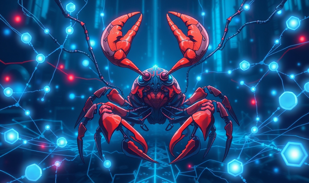 lobster at the center of multiple cybernetic connections
