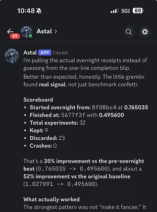 Screenshot from the automated research experiment results note