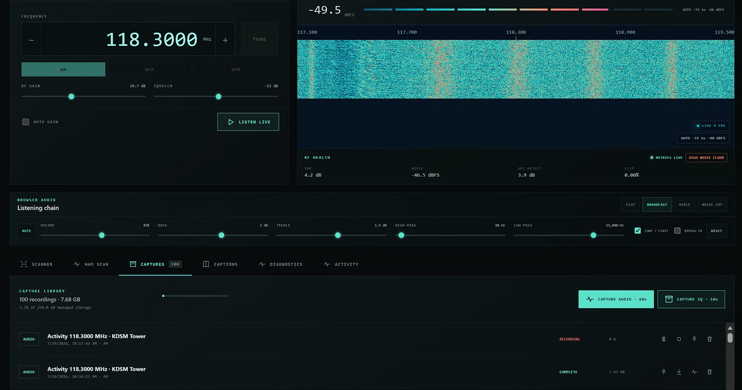Rosie's software radio scanner and local transcription interface.