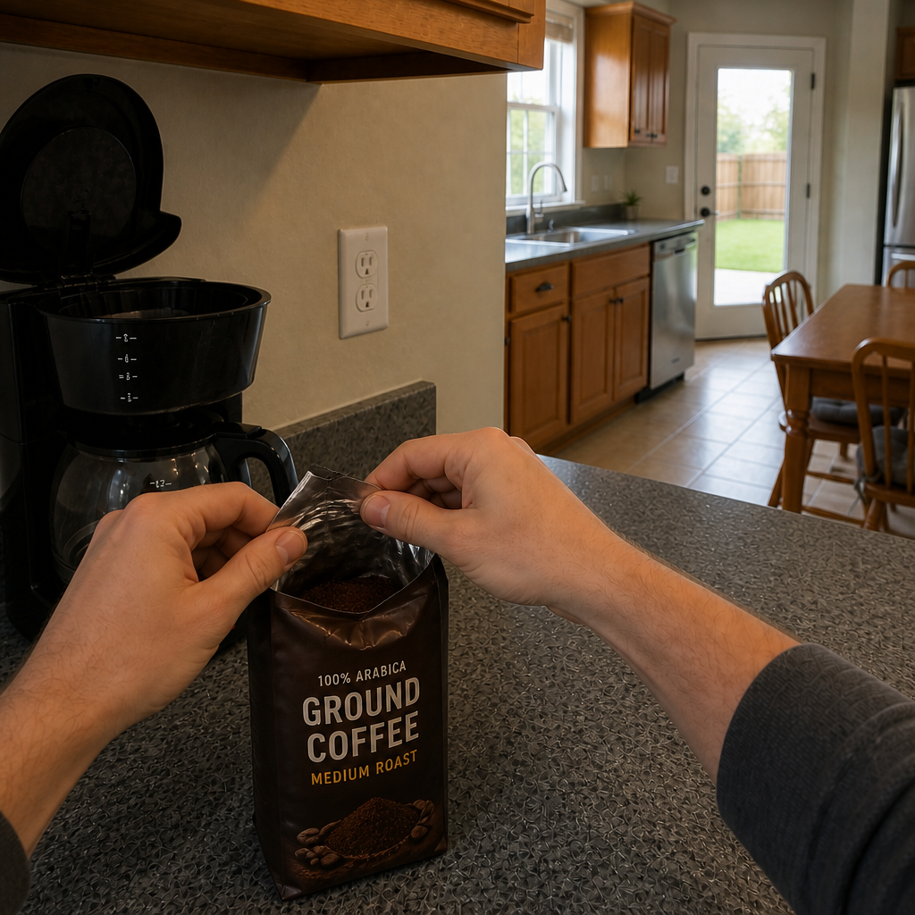 Generated John&rsquo;s World coffee pot demonstration frame 4 from the making-the-coffee sequence.