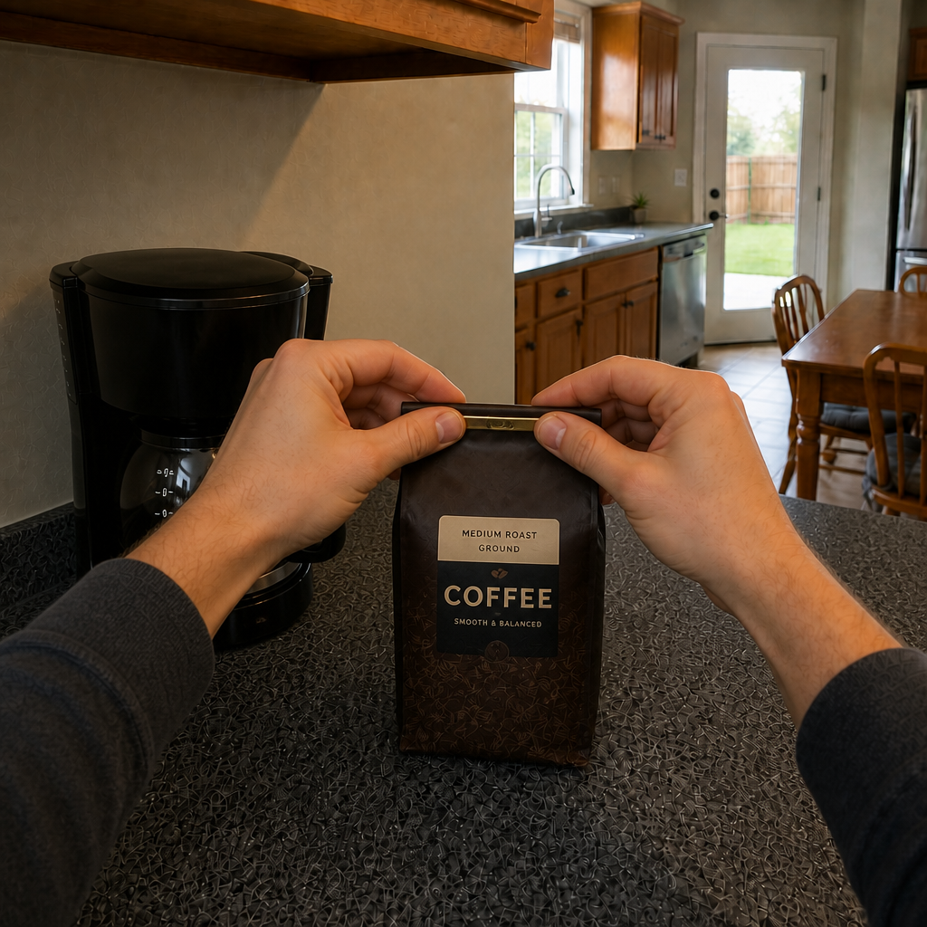 Generated John&rsquo;s World coffee pot demonstration frame 7 from the making-the-coffee sequence.