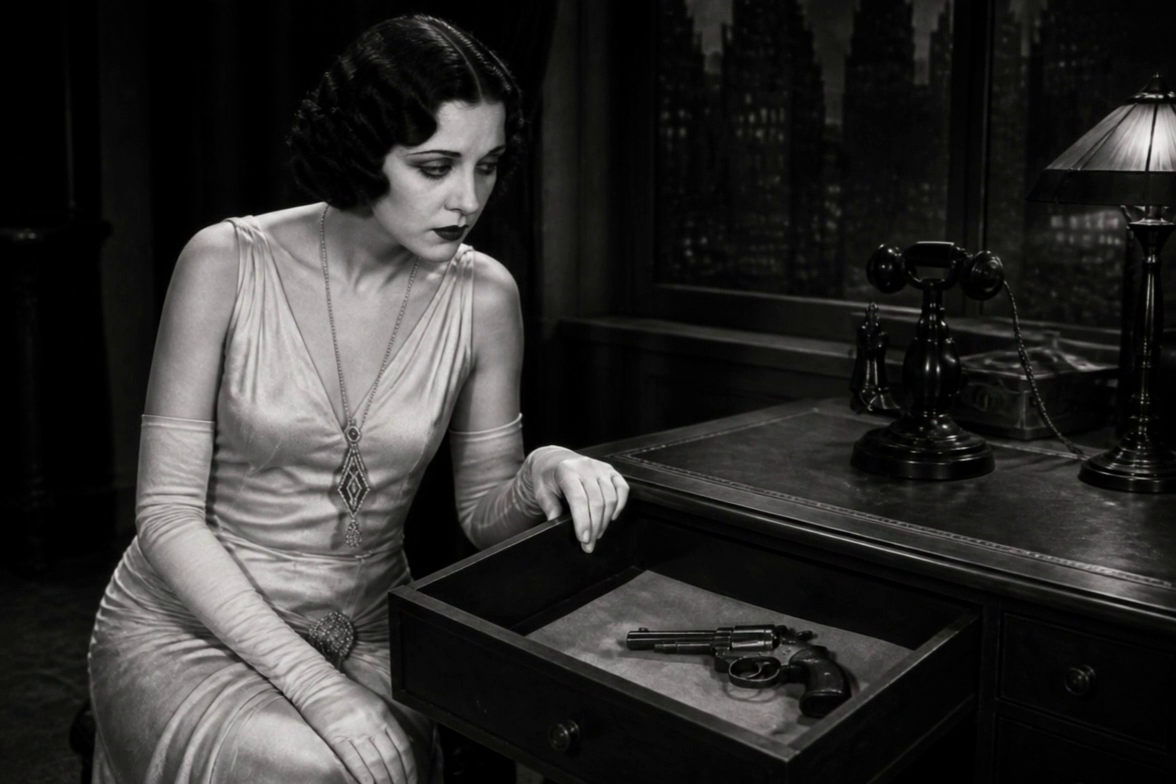 Generated character study image of Vivienne from the 1925 silent-film branch of John’s World.