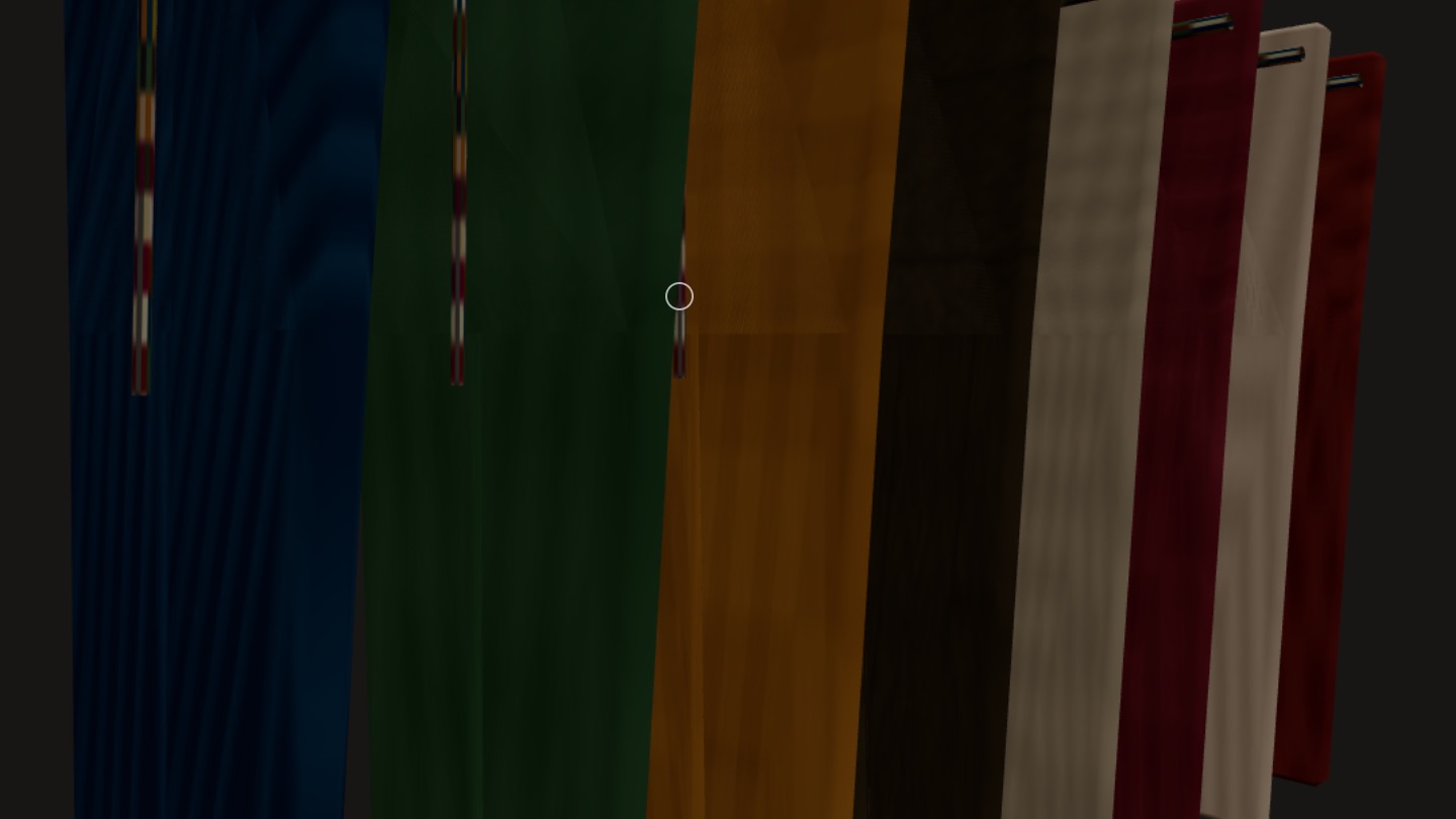 Generated clothing retail store overview showing repeated garments, racks, shelves, and storefront materials.