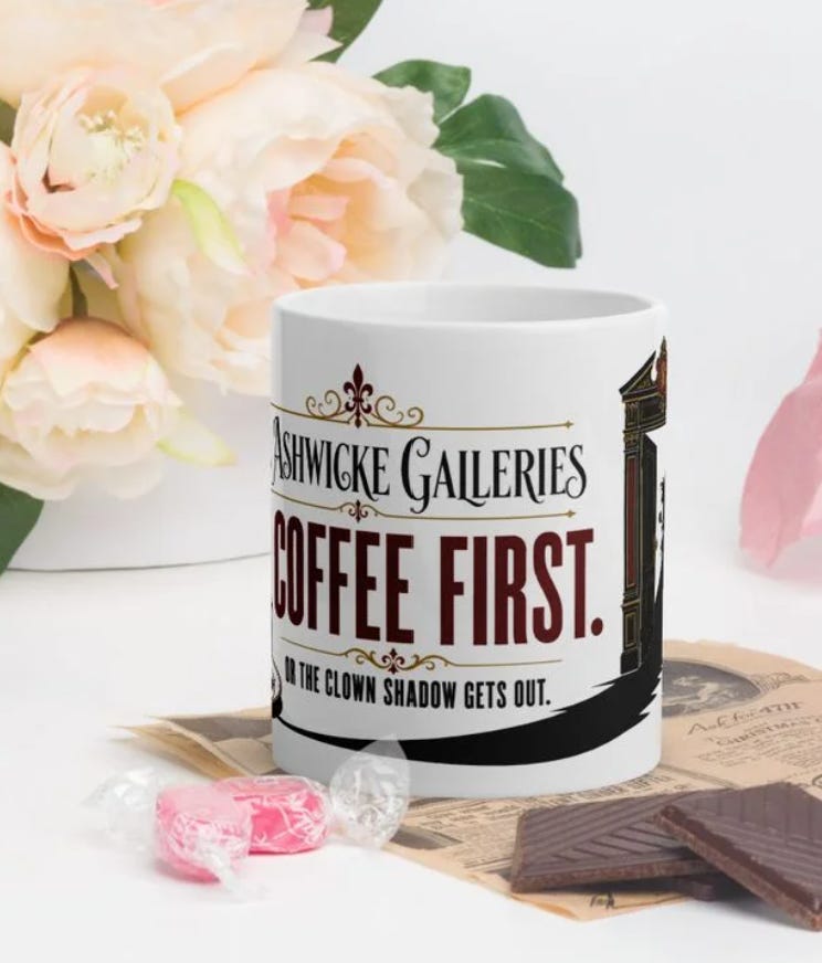 Ashwicke Galleries Coffee First mug shown in two product mockups, view 2.