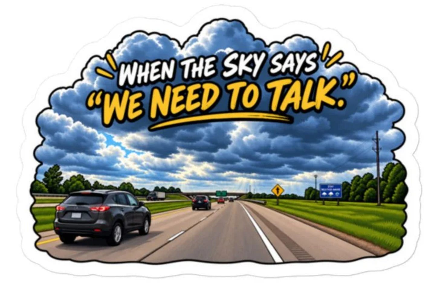 Product mockup for Bubble-free stickers - When the sky says "We need to talk".