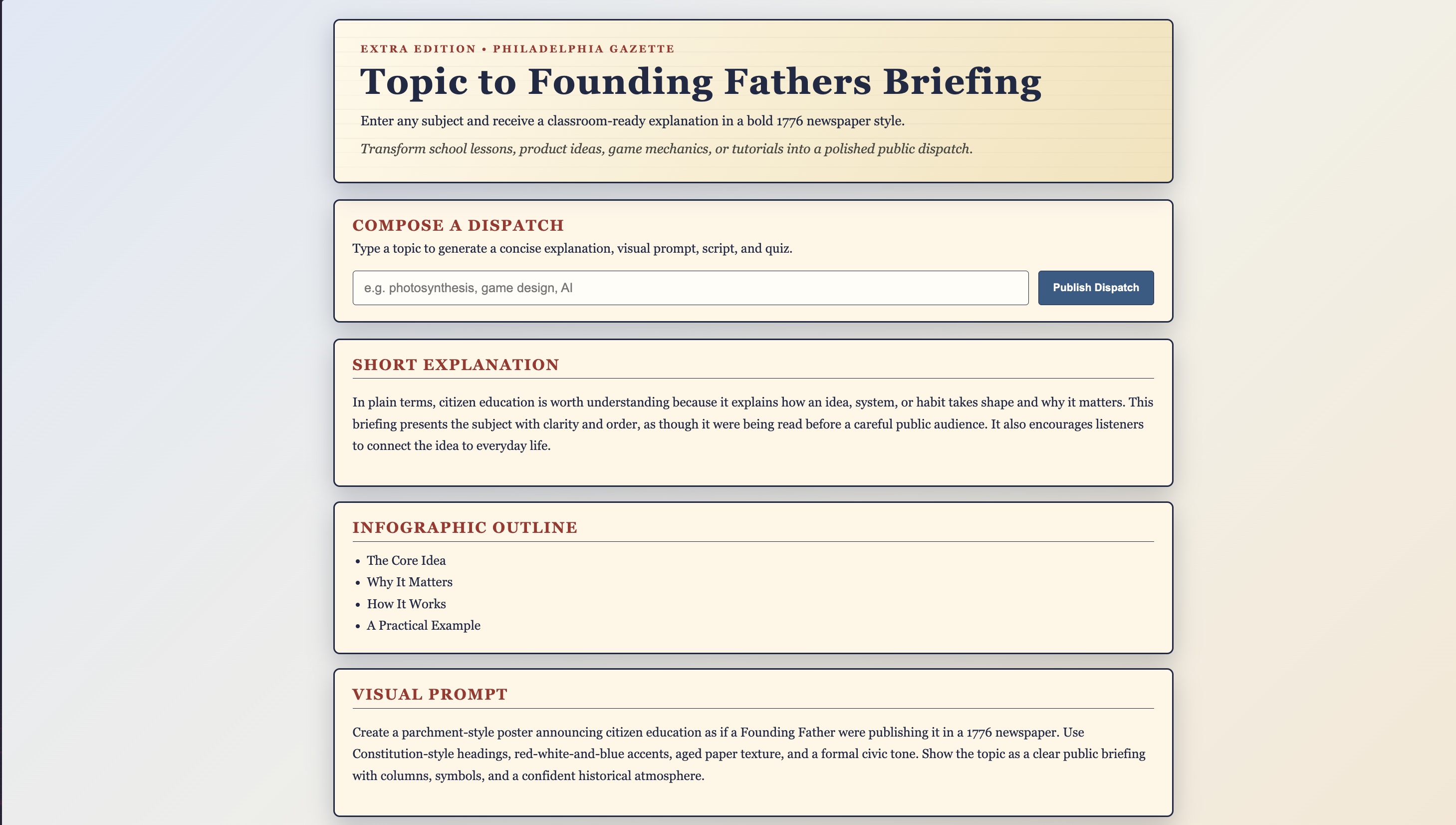 How to Turn Any Topic Into a Founding Fathers Briefing screenshot from the original Substack post.