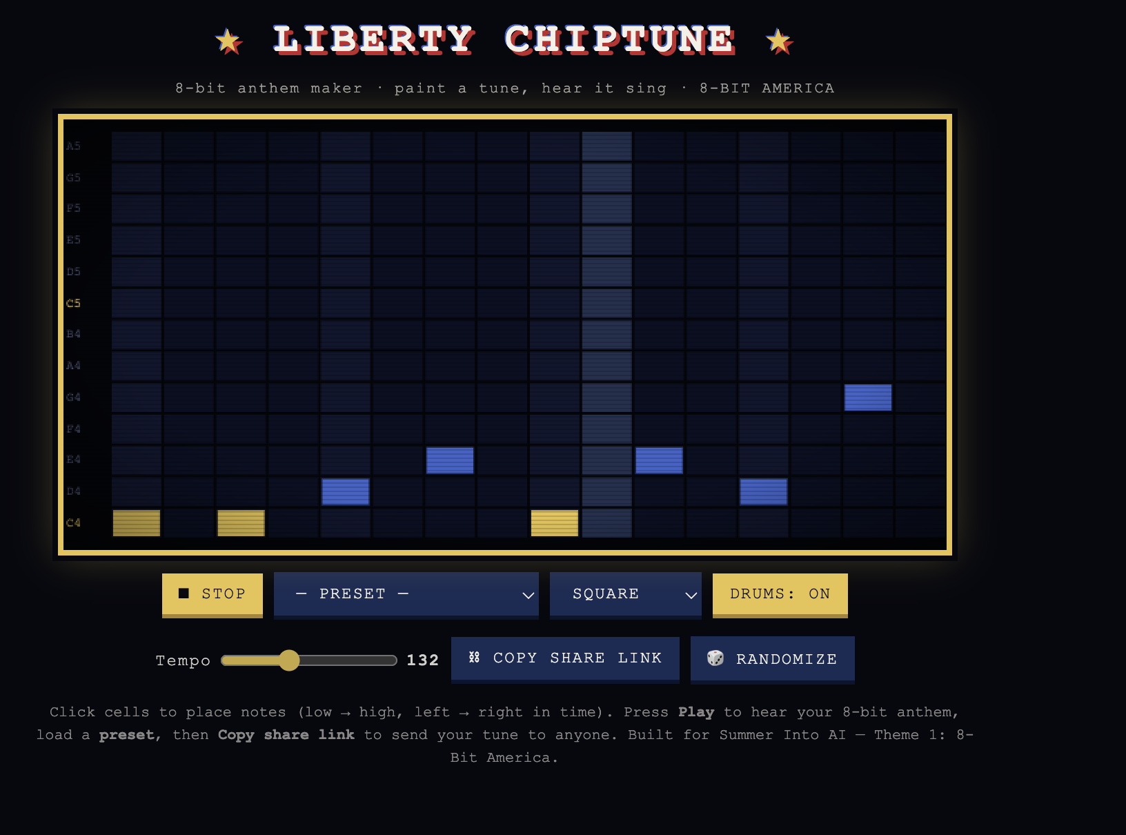 LIBERTY CHIPTUNE — an 8-bit anthem maker for the whole competition screenshot from the original Substack post.