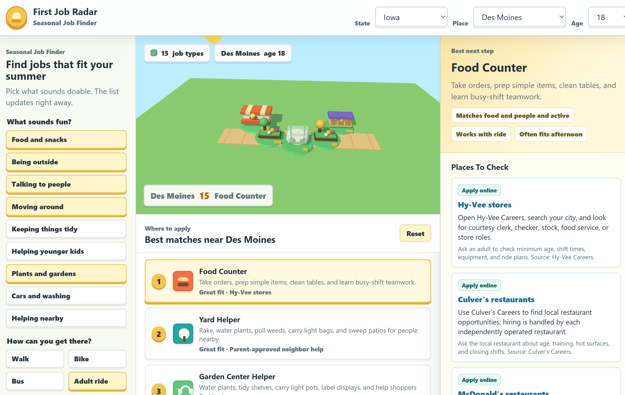Summer into AI: Week2 Submission: Eric's Summer Job Finder for Kids screenshot from the original Substack post.