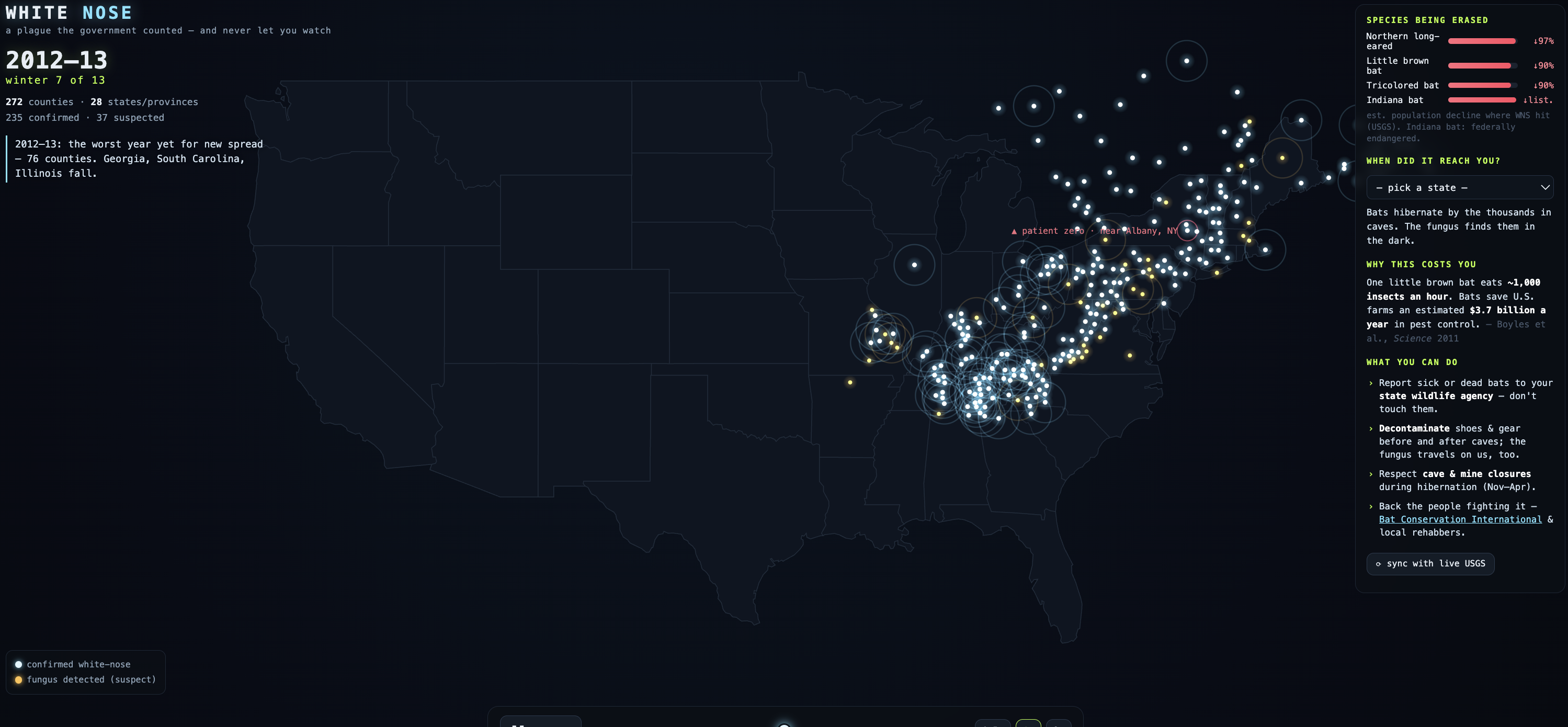 WHITE NOSE — the government counted a plague killing millions of bats, county by county, and never built you a way to watch it screenshot from the original Substack post.