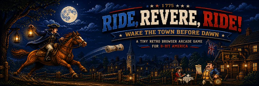 Screenshot from Ride, Revere, Ride!: I Built a Tiny Paul Revere Arcade Game for 8-Bit America