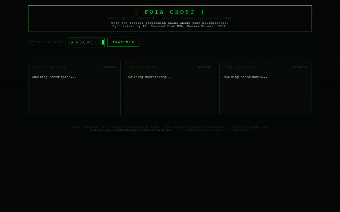 Screenshot from Summer into AI 2026: FOIA Ghost