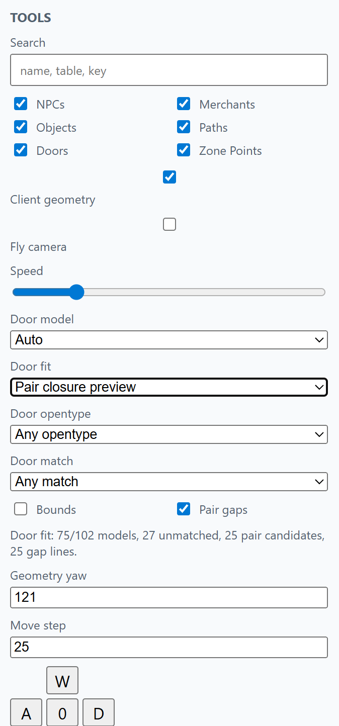 Tall debugging tool panel for inspecting game scene objects