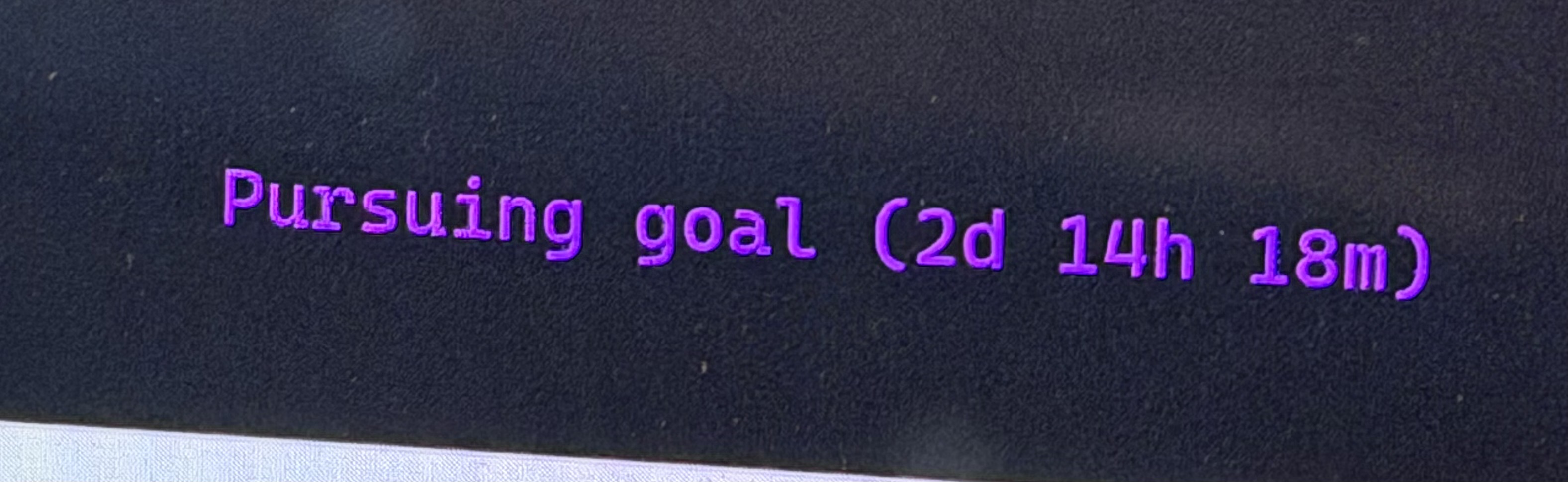 Purple terminal-style status text reading pursuing goal with a multi-day elapsed time