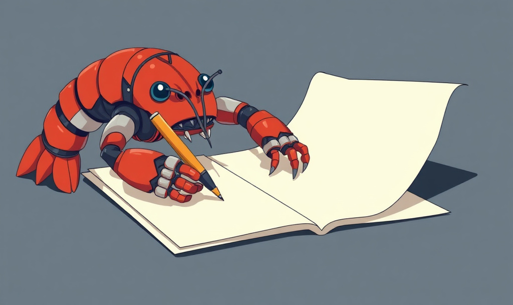 anime lobster robot writing a paper