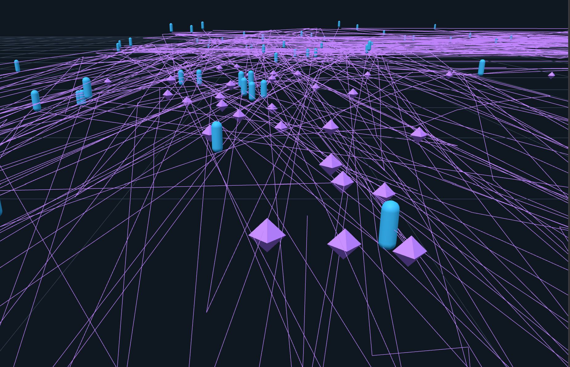 A pathfinding and NPC placement visualization for a generated world or simulation